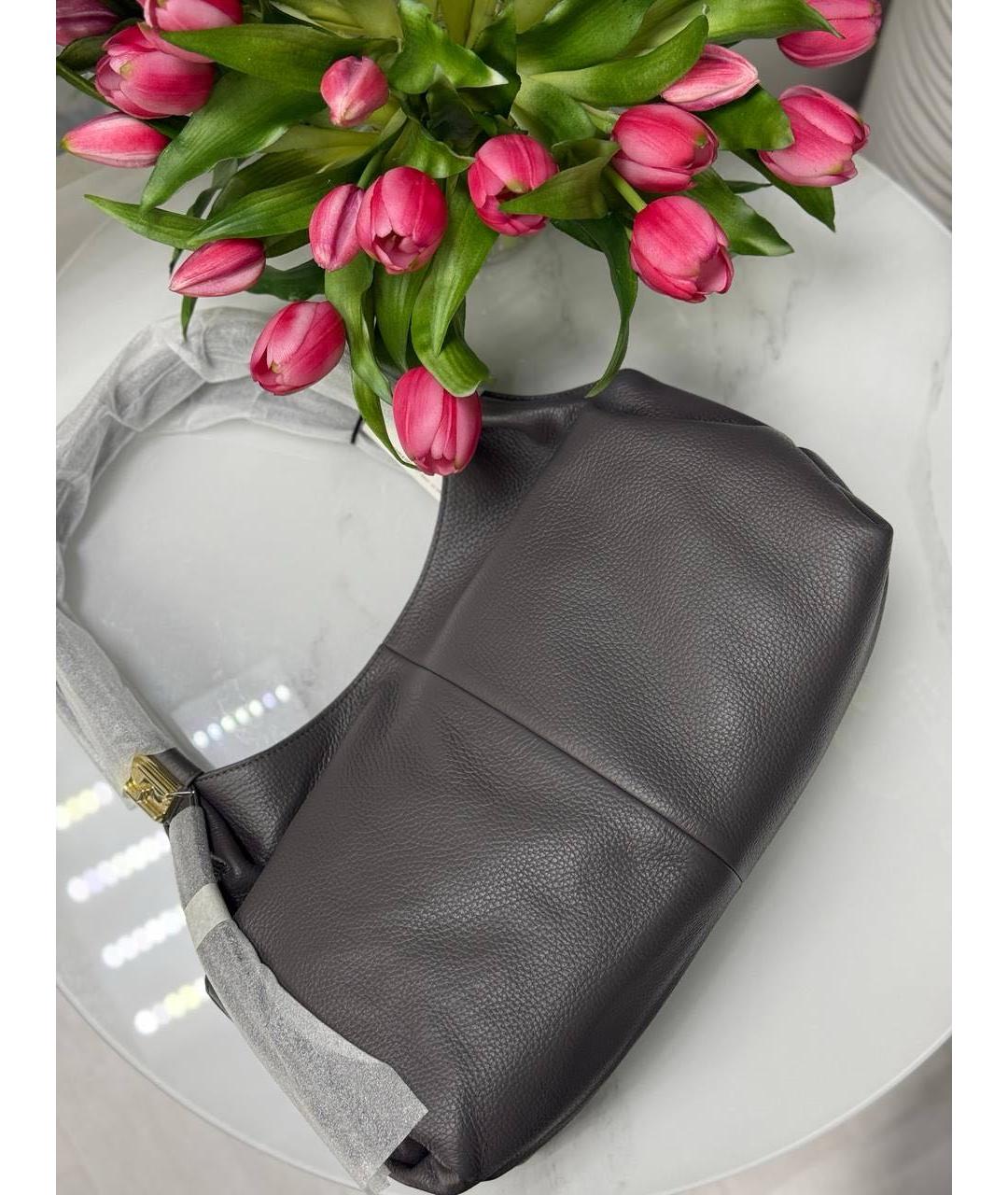 FURLA Антрацитовая кожаная сумка с короткими ручками, фото 2