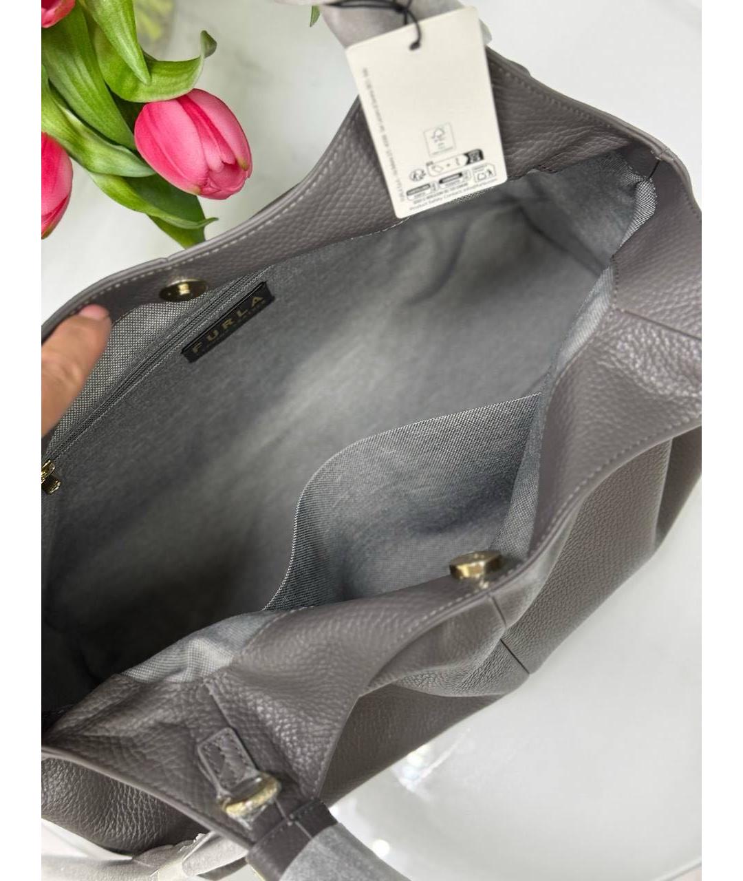 FURLA Антрацитовая кожаная сумка с короткими ручками, фото 4