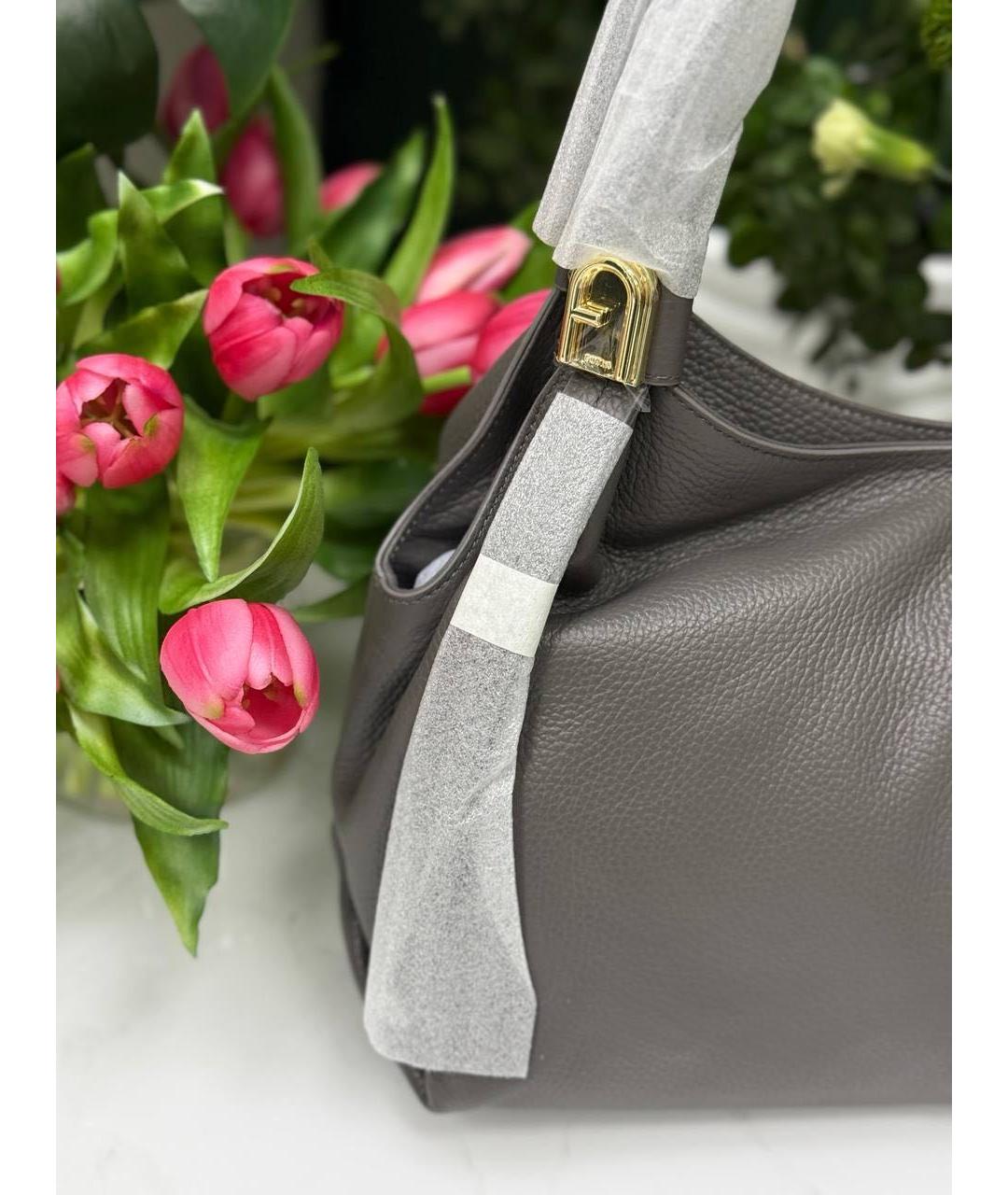 FURLA Антрацитовая кожаная сумка с короткими ручками, фото 3