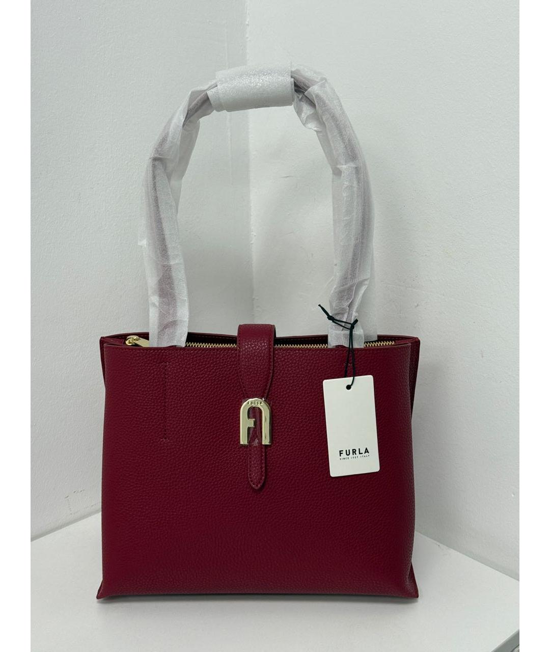 FURLA Бордовая кожаная сумка с короткими ручками, фото 4