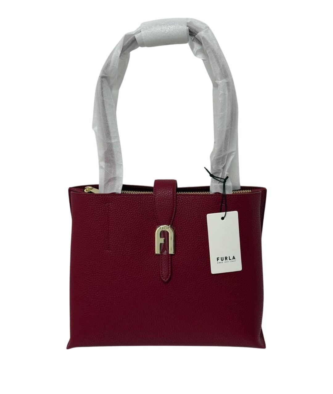 FURLA Бордовая кожаная сумка с короткими ручками, фото 1