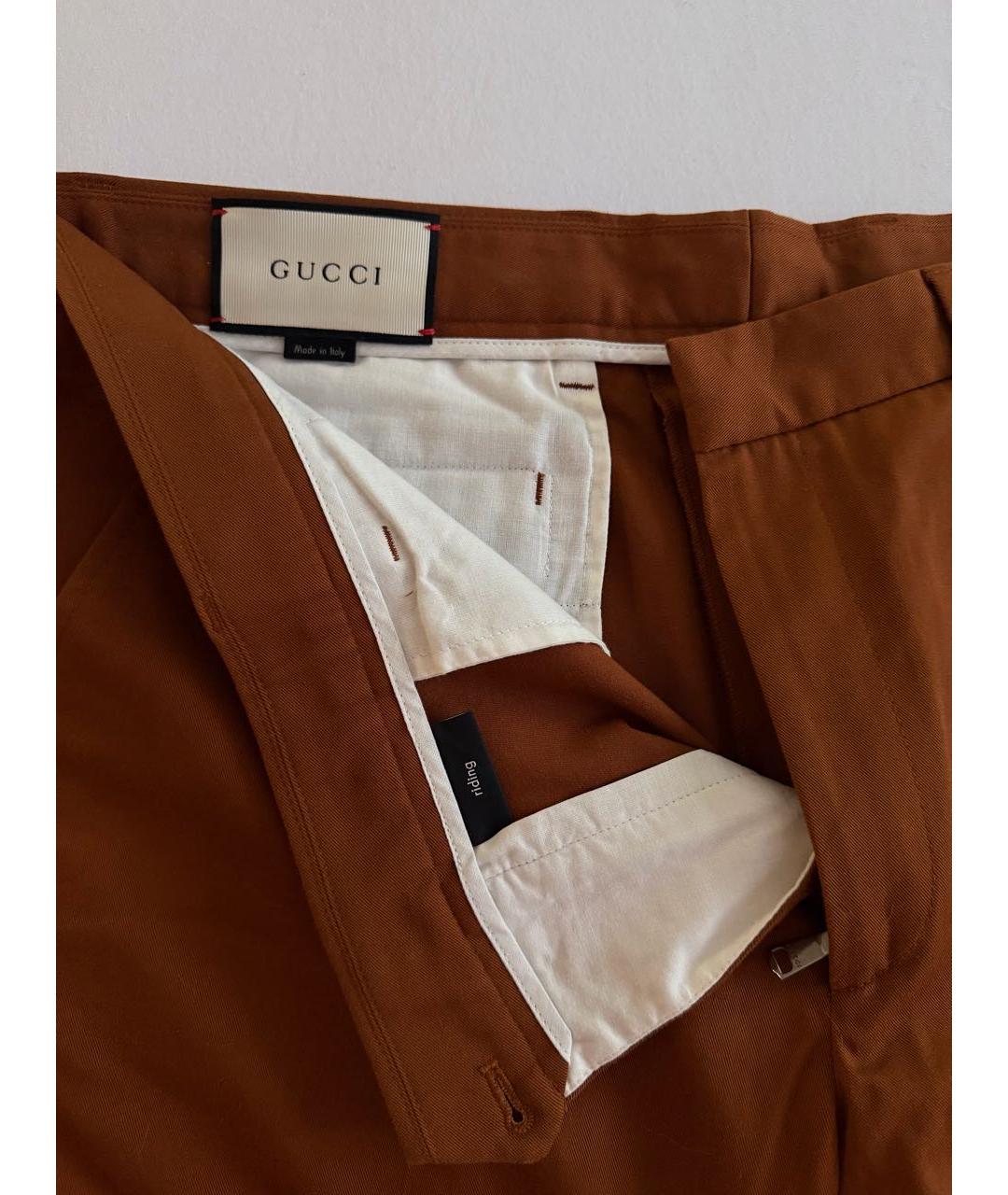 GUCCI Коричневые хлопковые прямые брюки, фото 2