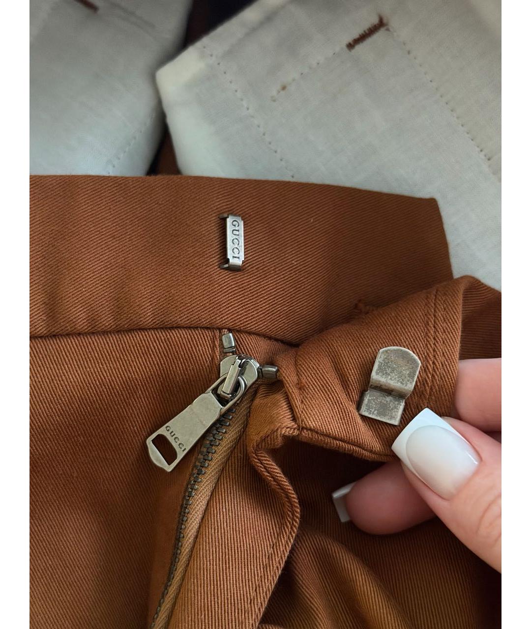 GUCCI Коричневые хлопковые прямые брюки, фото 4