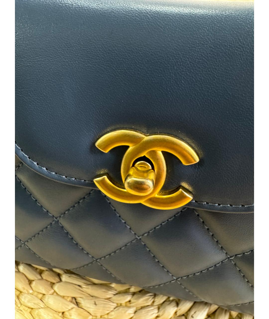 CHANEL Голубая кожаная сумка тоут, фото 4