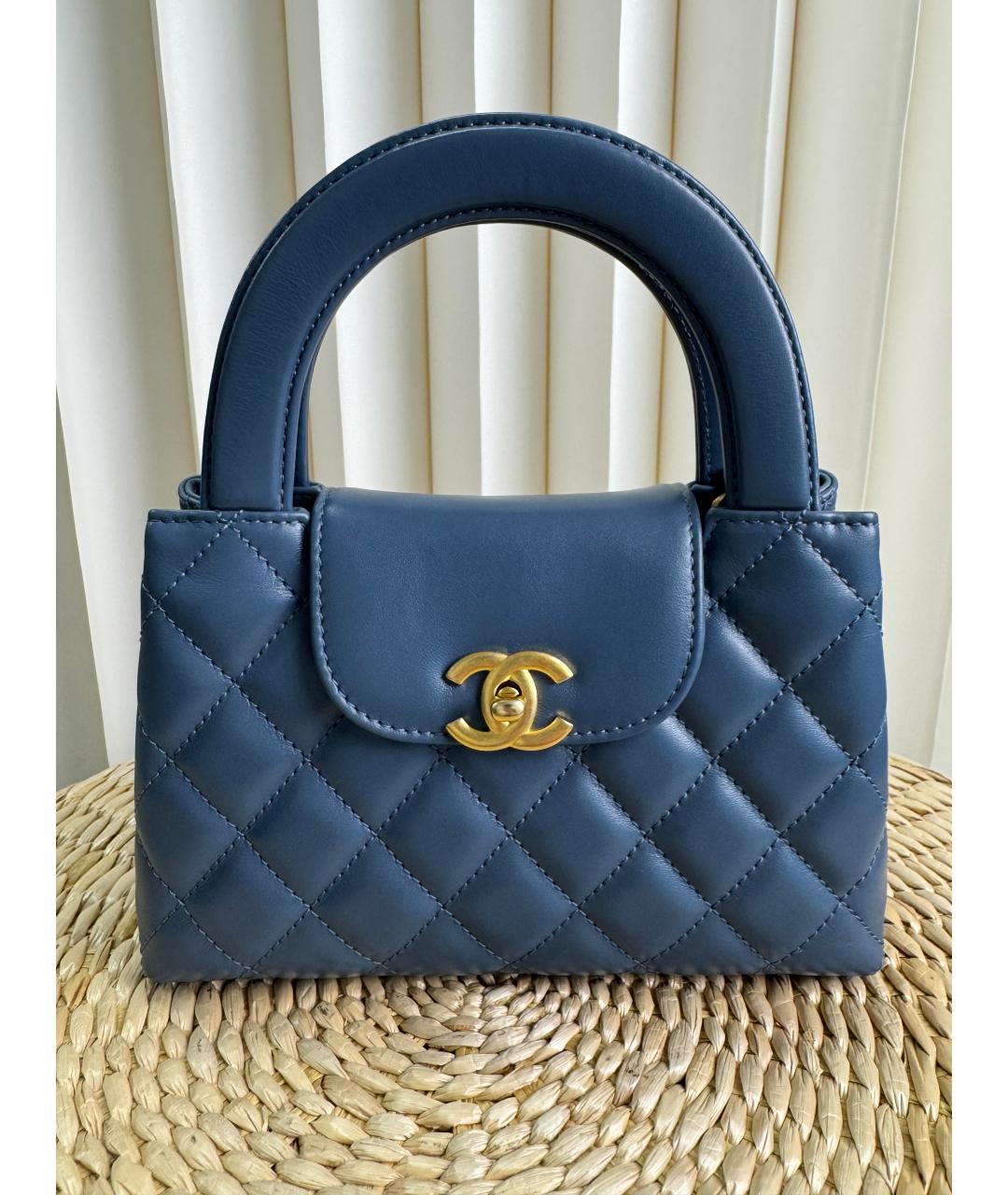 CHANEL Голубая кожаная сумка тоут, фото 6