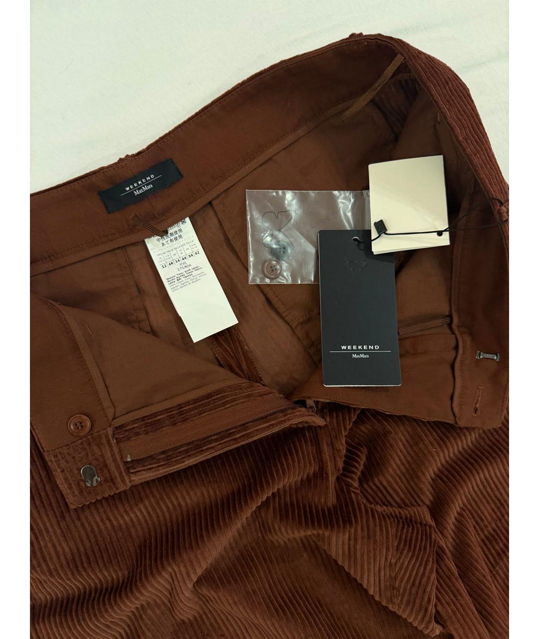 WEEKEND MAX MARA Коричневые хлопковые прямые брюки, фото 2