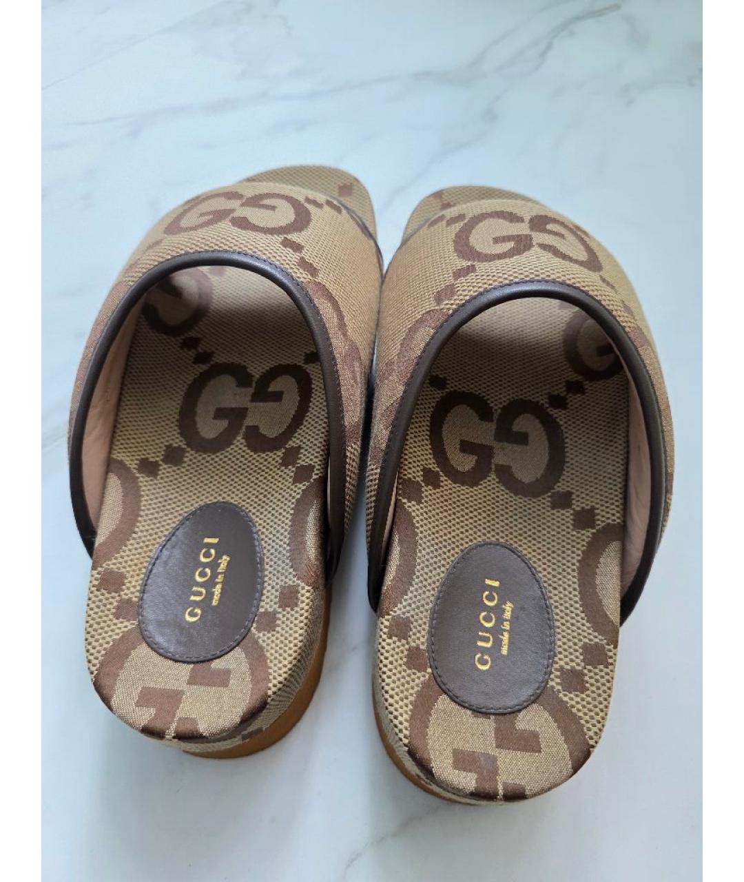GUCCI Коричневые текстильные сабо, фото 4