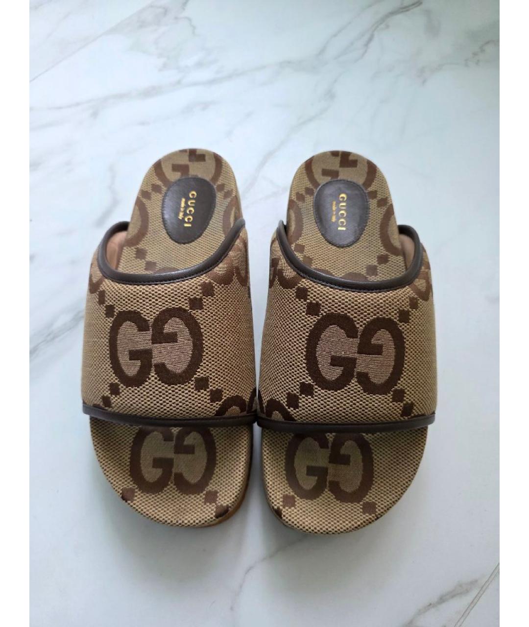 GUCCI Коричневые текстильные сабо, фото 2