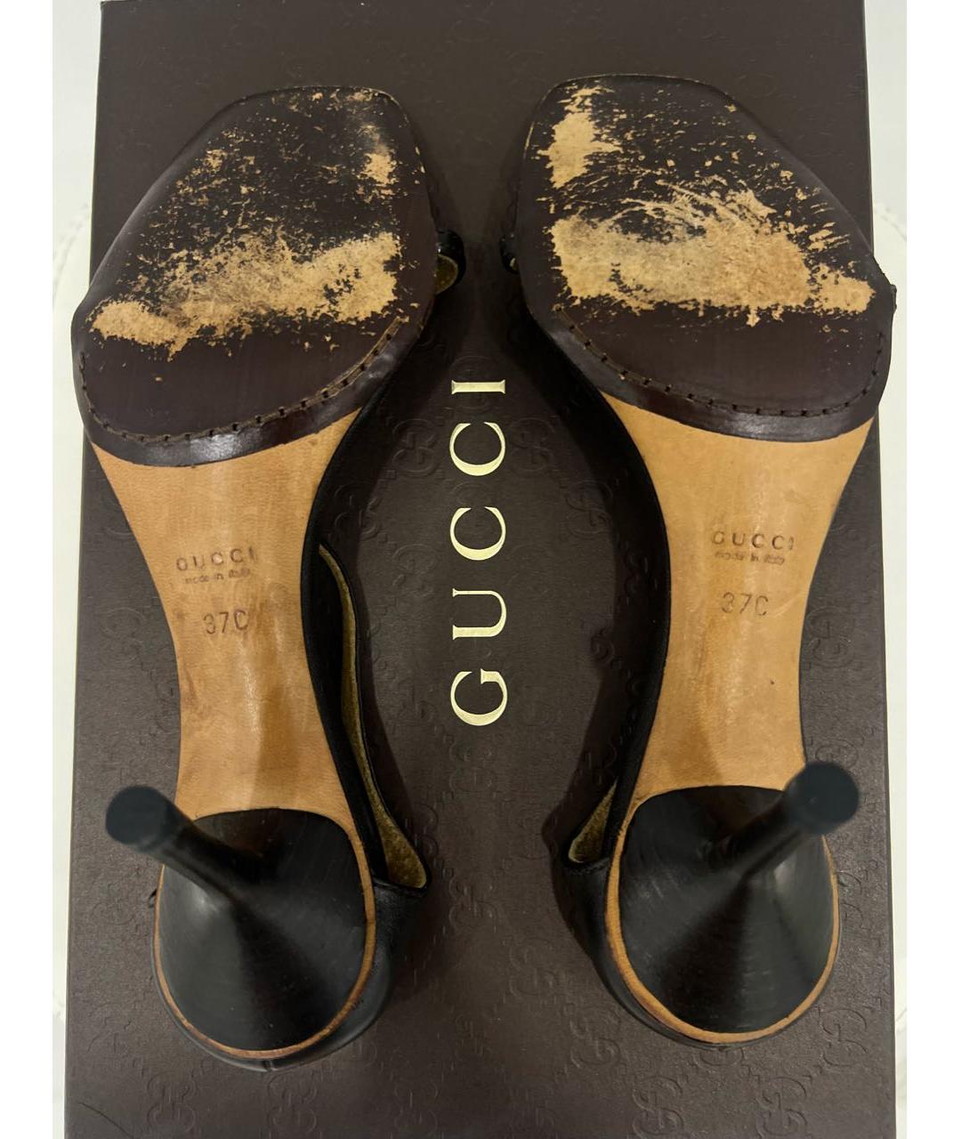 GUCCI Черные кожаные босоножки, фото 6