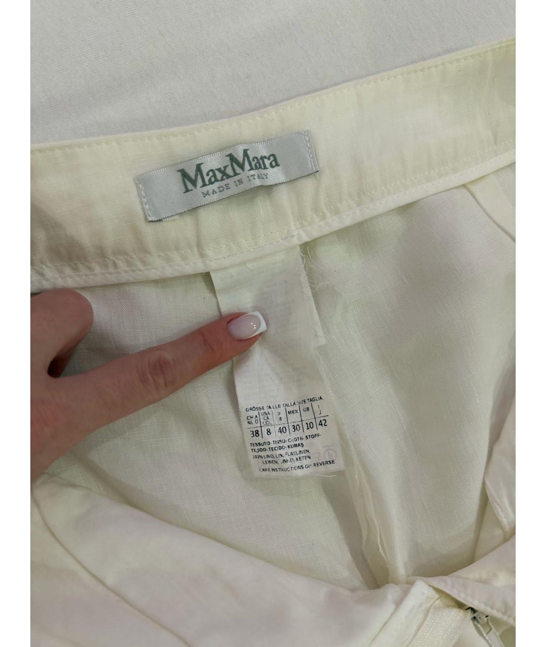 MAXMARA PURE Белые льняные прямые брюки, фото 3