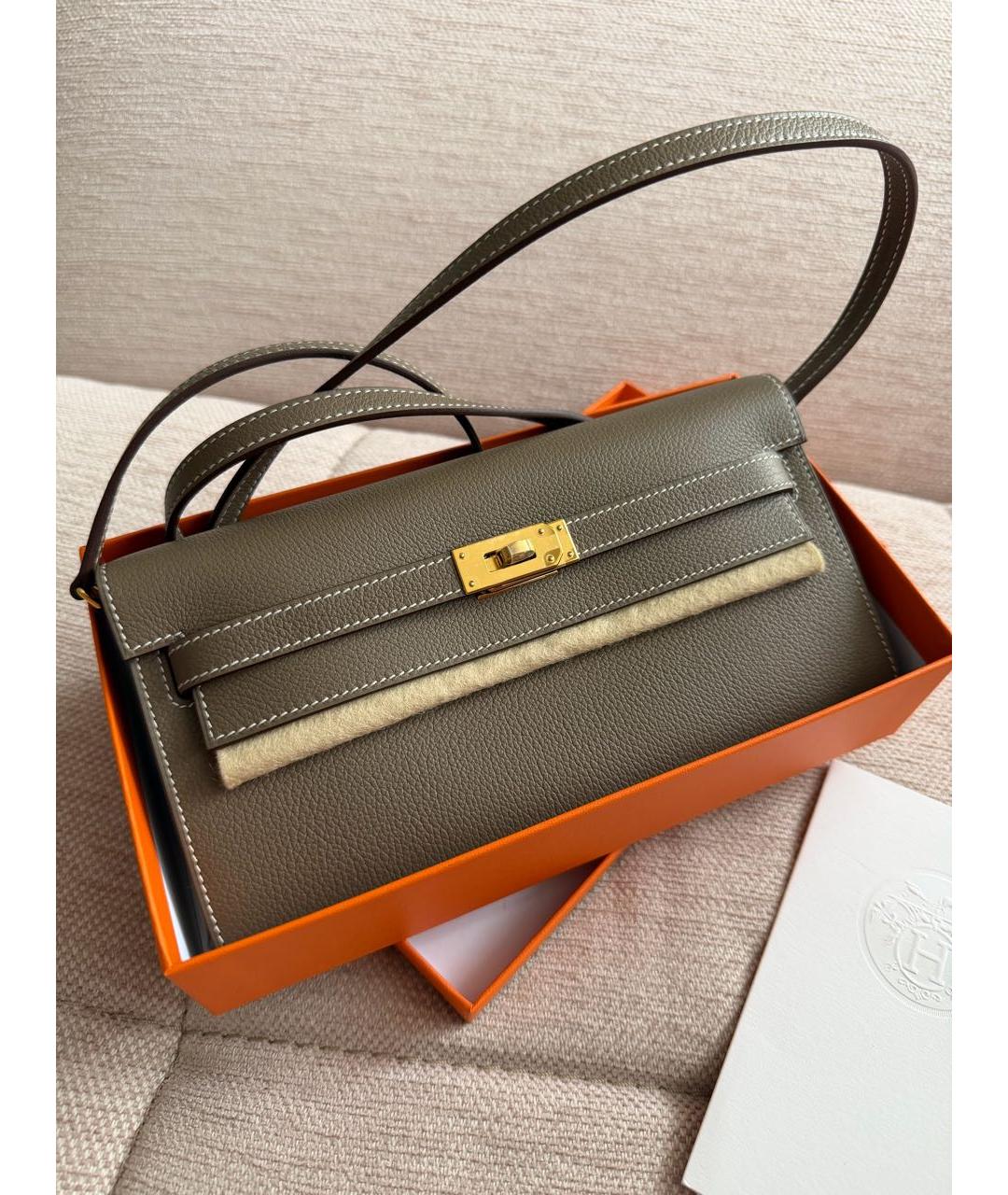 HERMES Антрацитовая кожаная сумка через плечо, фото 2