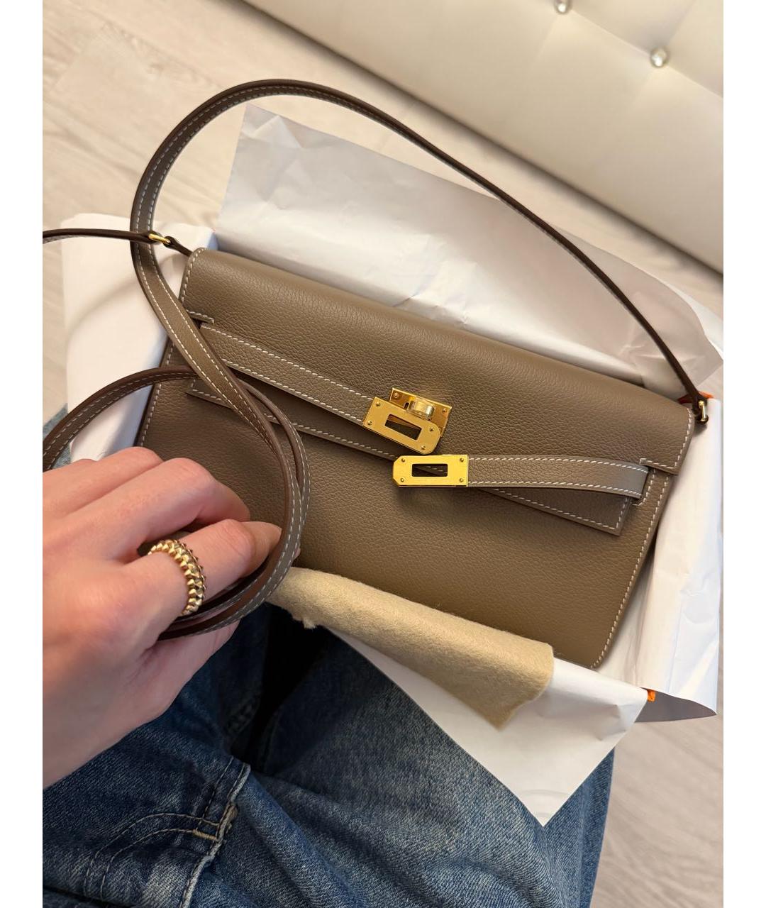 HERMES Антрацитовая кожаная сумка через плечо, фото 5