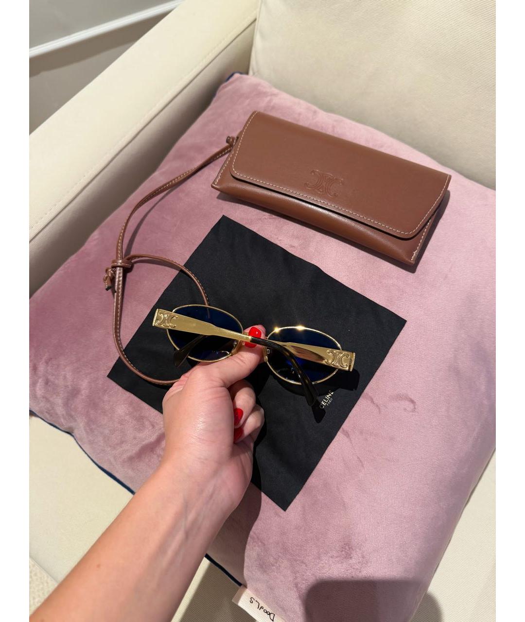 CELINE Золотые металлические солнцезащитные очки, фото 2