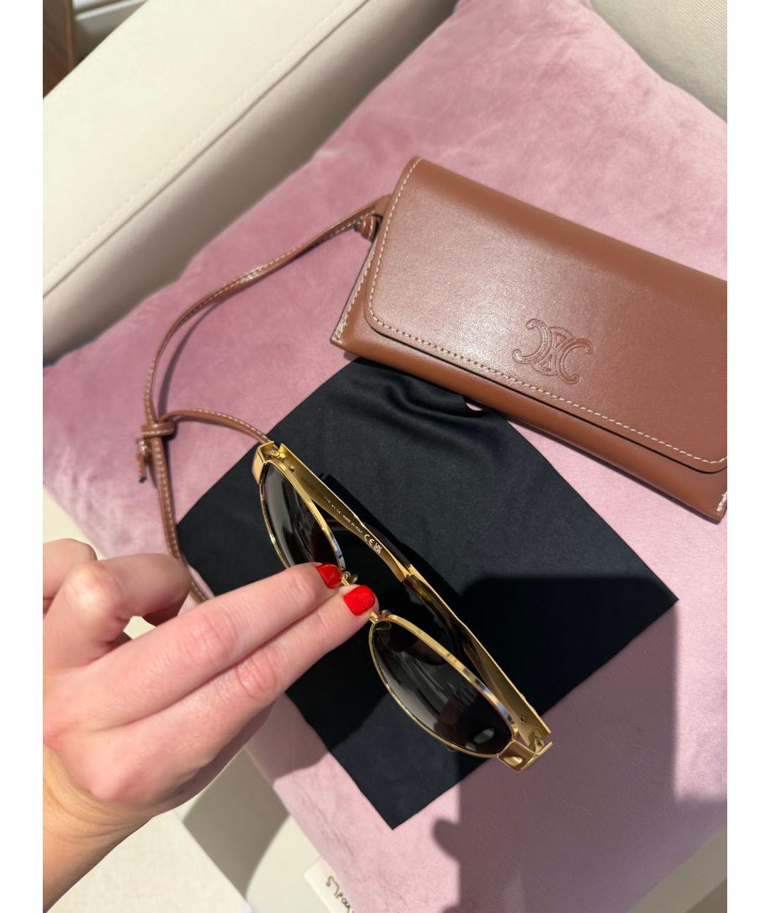 CELINE Золотые металлические солнцезащитные очки, фото 3