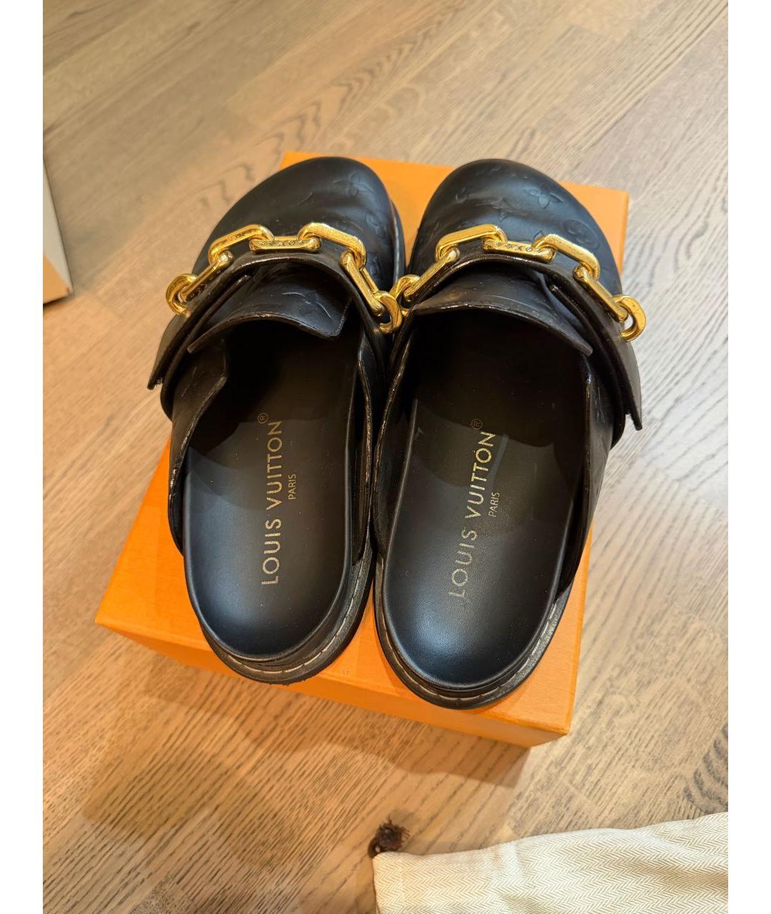LOUIS VUITTON Черные кожаные мюли, фото 3