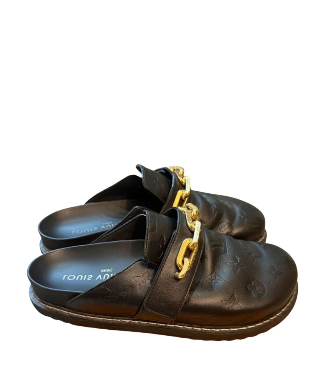 LOUIS VUITTON Черные кожаные мюли, фото 1