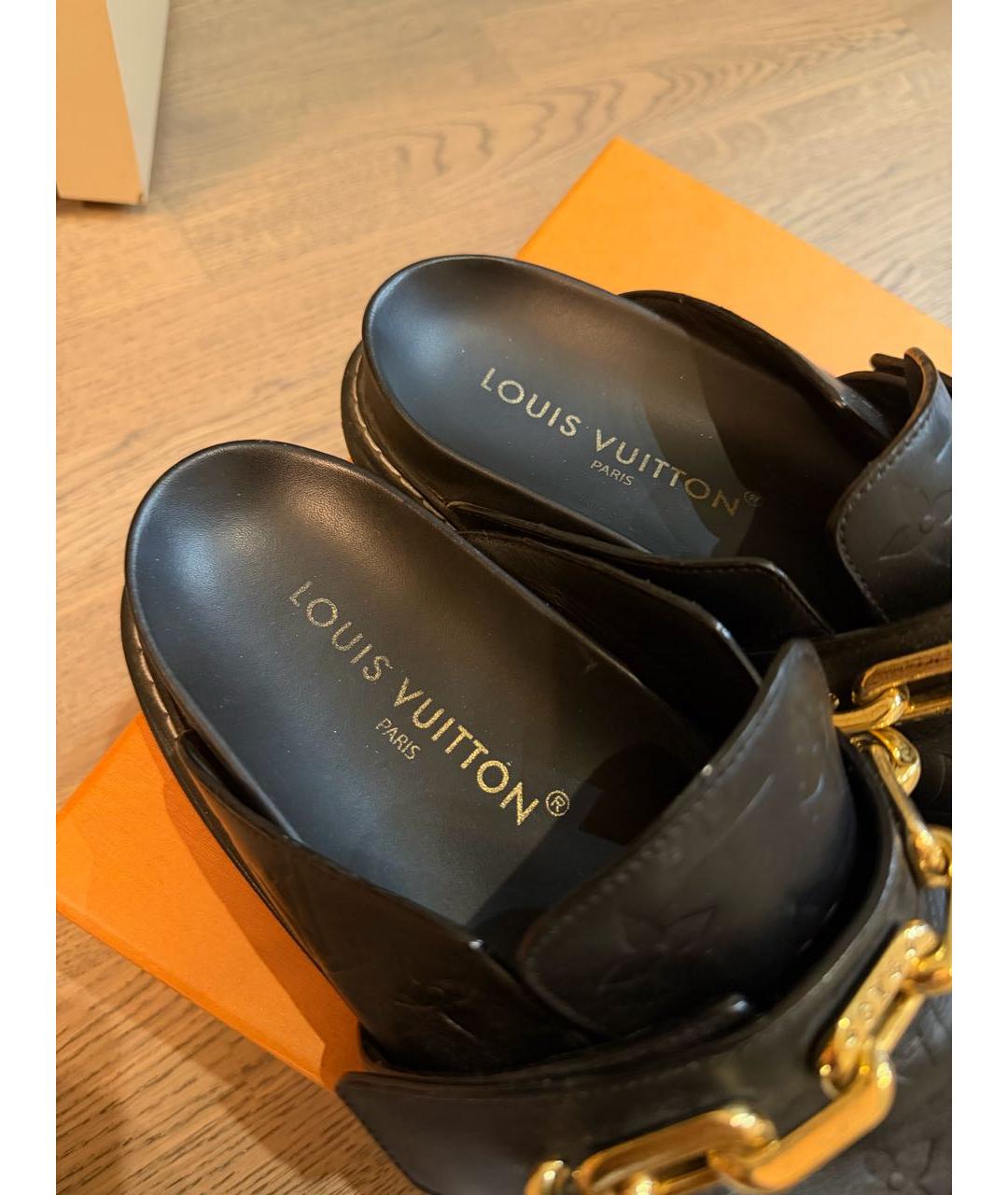 LOUIS VUITTON Черные кожаные мюли, фото 4