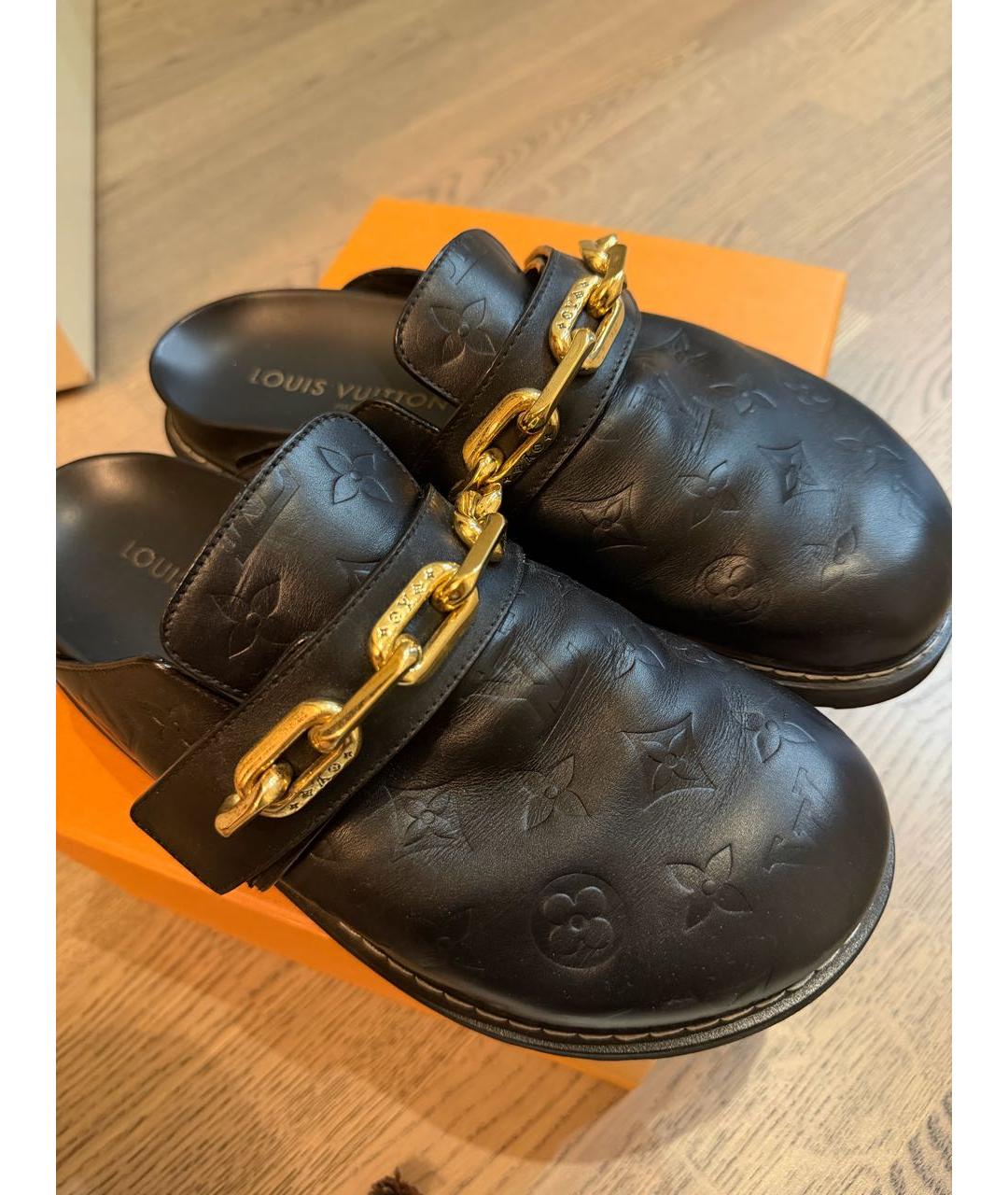 LOUIS VUITTON Черные кожаные мюли, фото 2