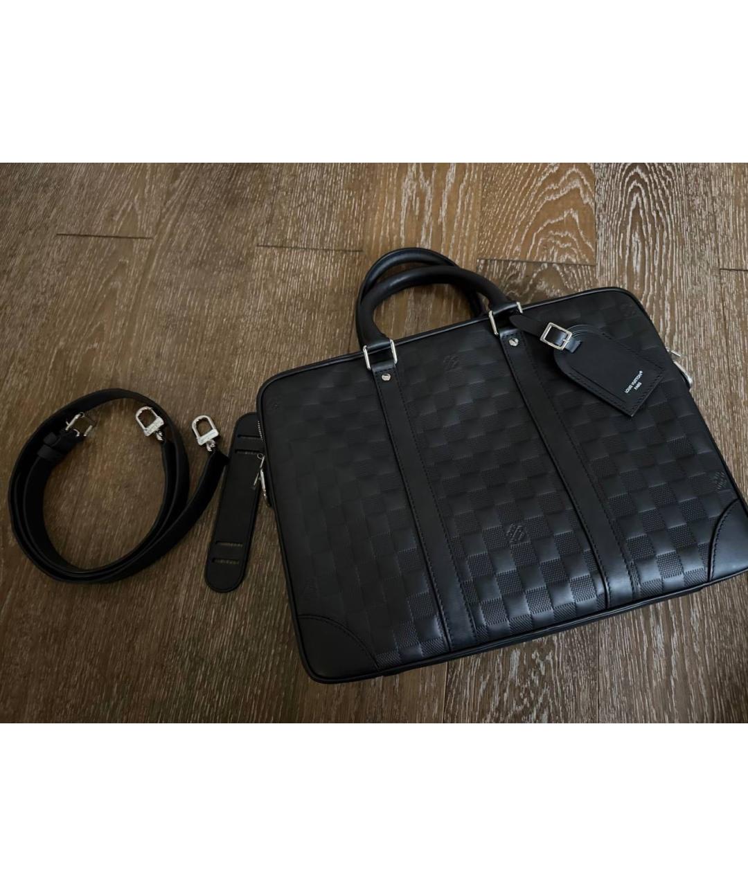 LOUIS VUITTON Черный кожаный портфель, фото 2
