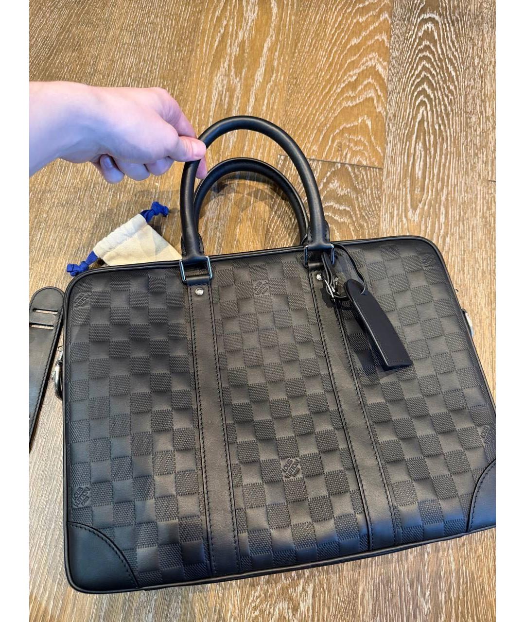 LOUIS VUITTON Черный кожаный портфель, фото 9