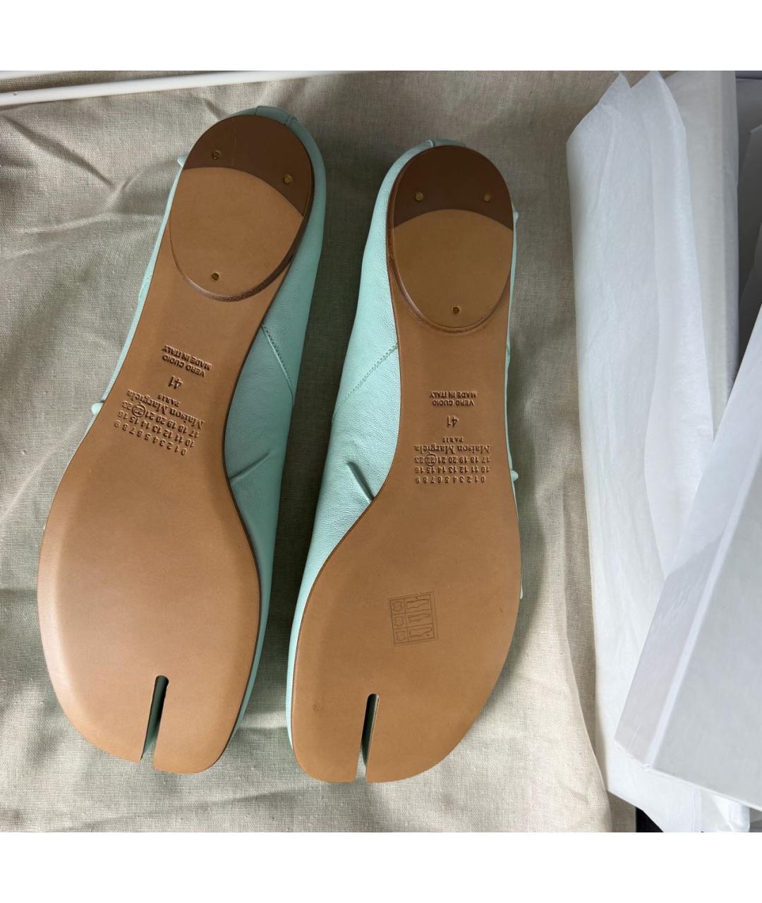 MAISON MARGIELA Бирюзовые кожаные балетки, фото 6