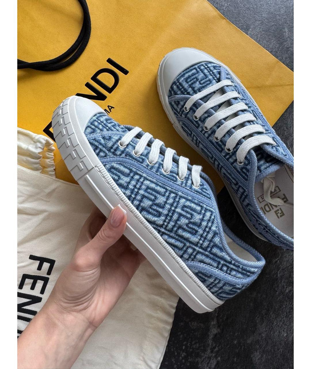 FENDI Голубые текстильные кеды, фото 2