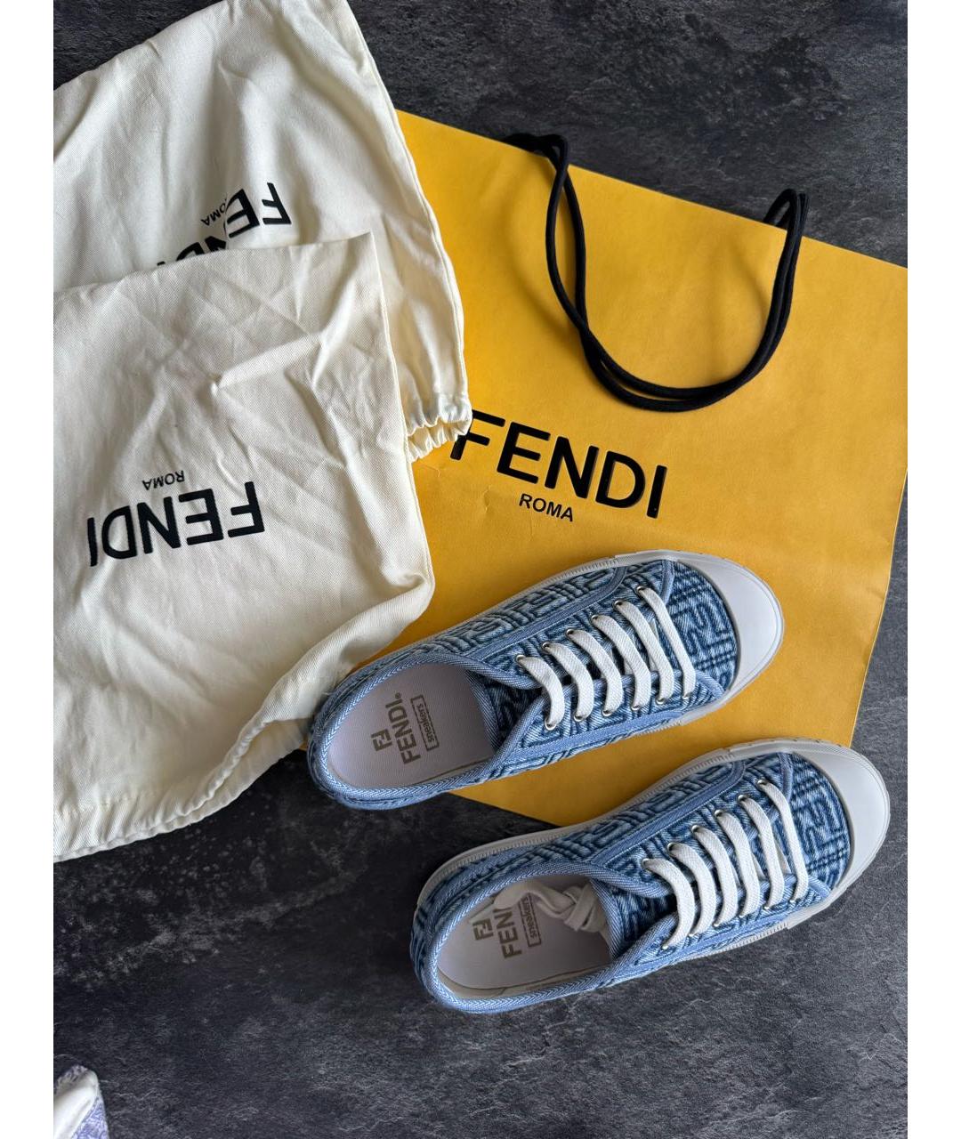 FENDI Голубые текстильные кеды, фото 4