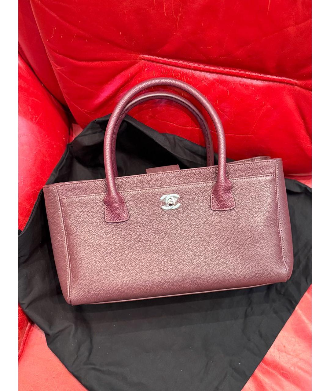 CHANEL Бордовая кожаная сумка тоут, фото 8