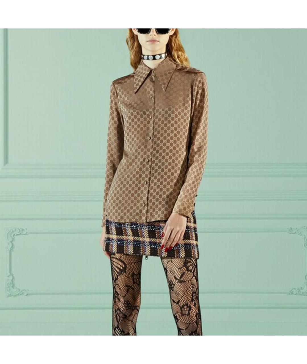 GUCCI Коричневая шелковая рубашка, фото 4