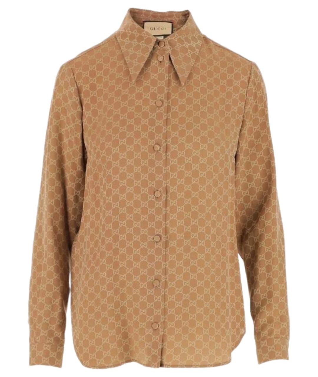 GUCCI Коричневая шелковая рубашка, фото 1