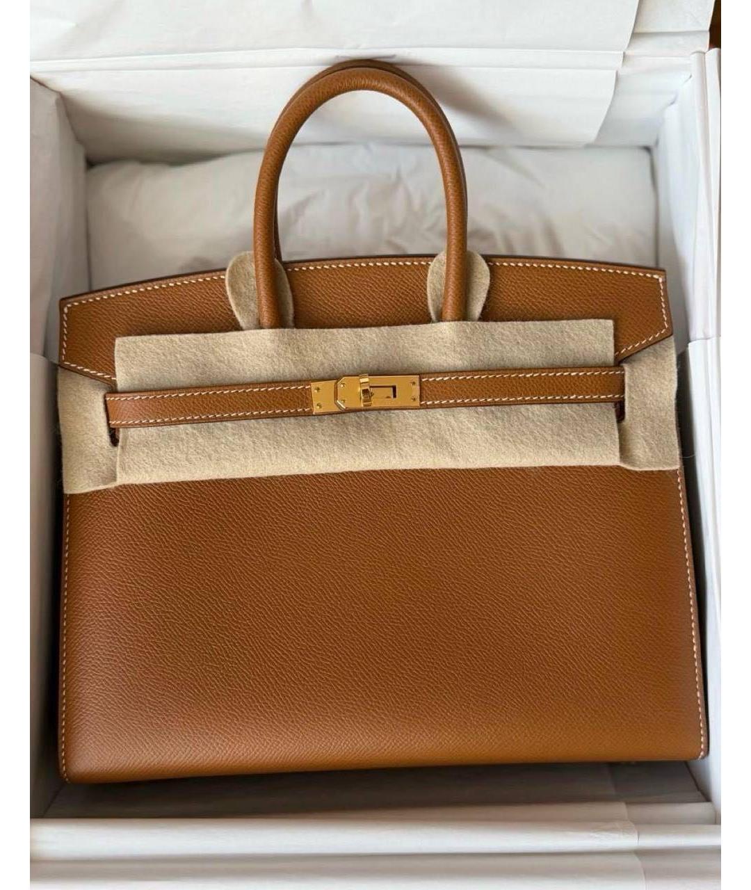 HERMES Коричневая кожаная сумка с короткими ручками, фото 3