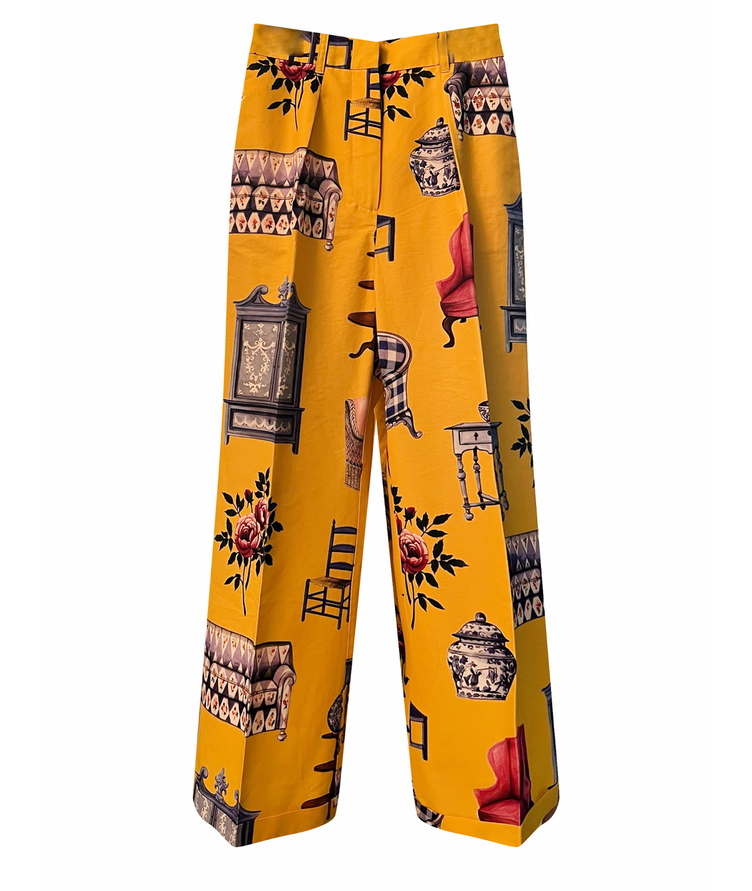 WEEKEND MAX MARA Желтые хлопковые прямые брюки, фото 1