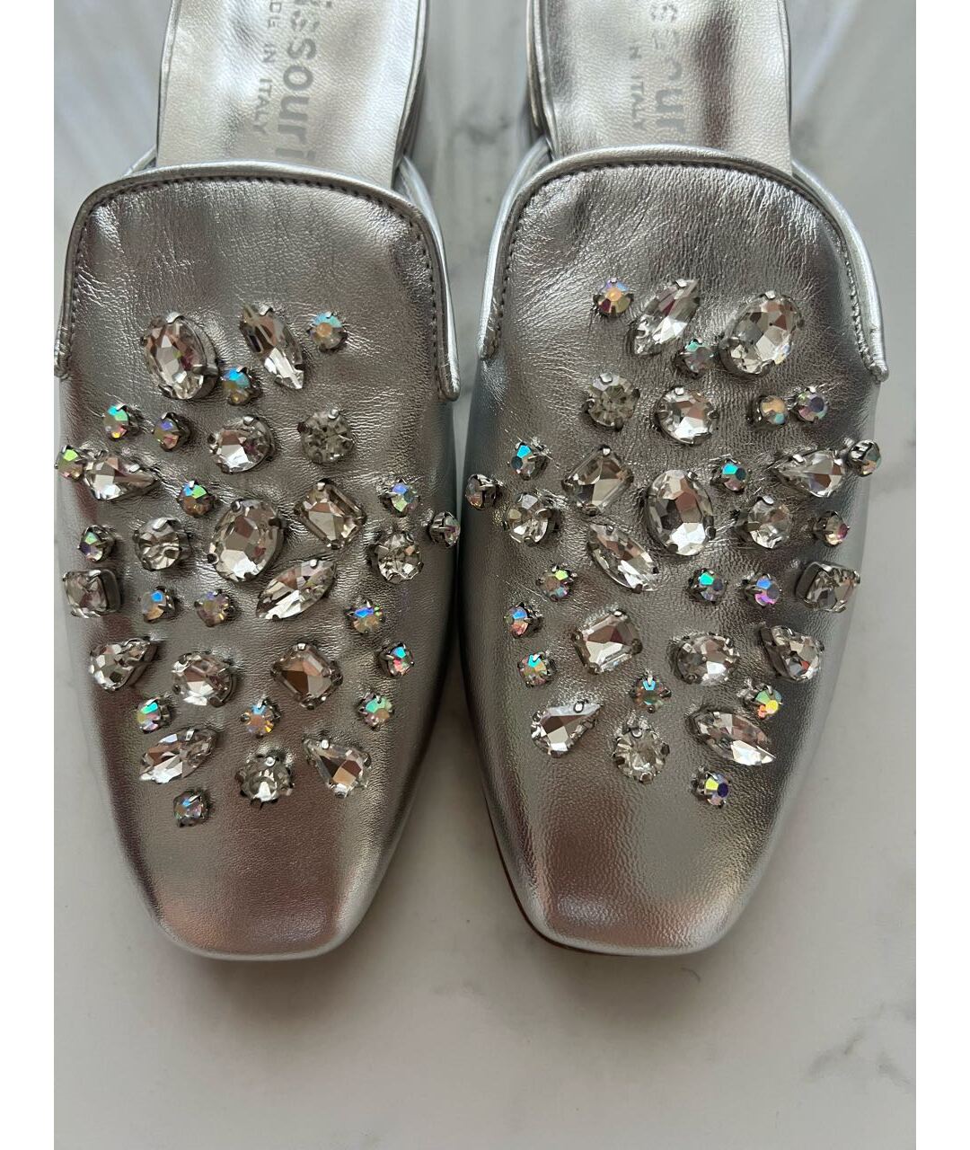 MISSOURI Серебряные кожаные сандалии и шлепанцы, фото 2