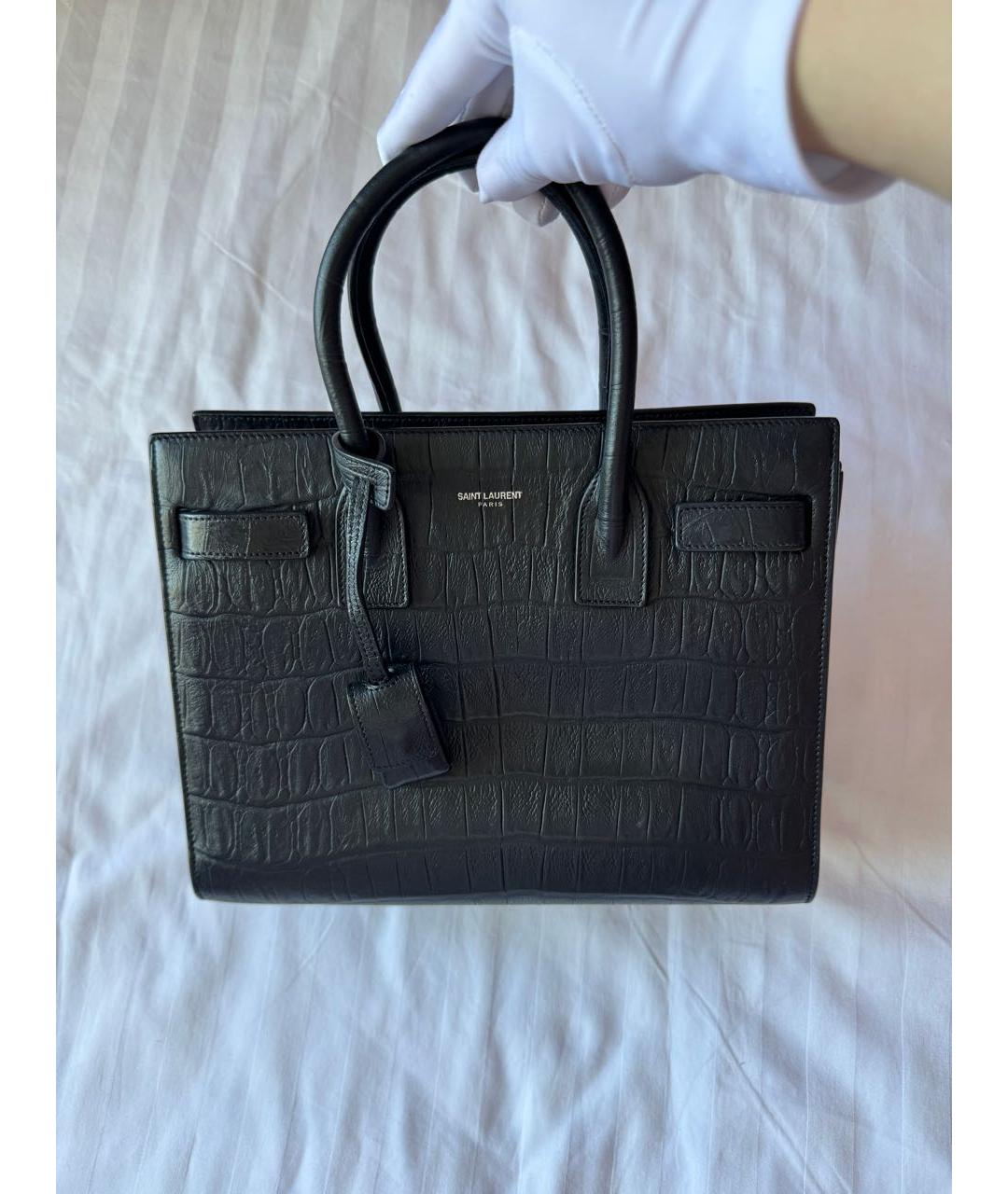SAINT LAURENT Черная кожаная сумка тоут, фото 3