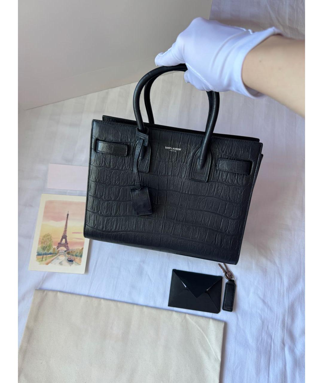 SAINT LAURENT Черная кожаная сумка тоут, фото 2