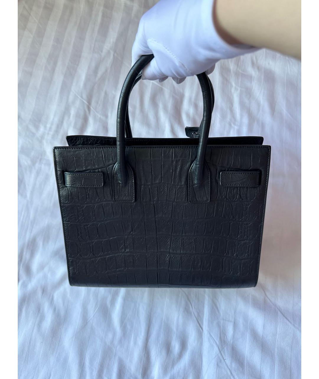 SAINT LAURENT Черная кожаная сумка тоут, фото 4