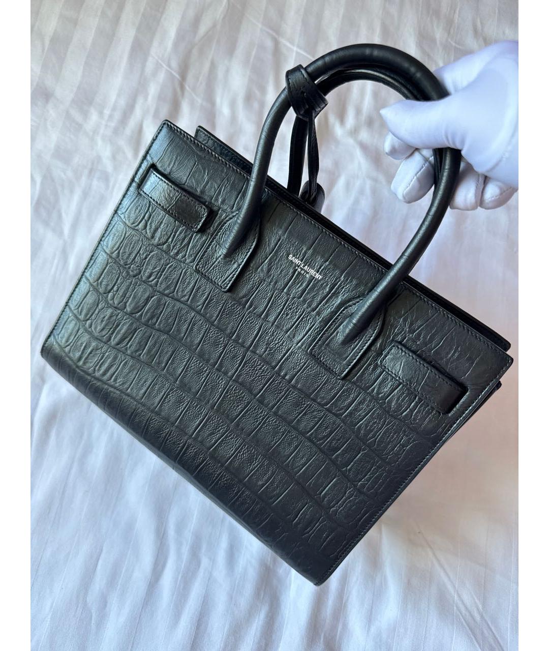SAINT LAURENT Черная кожаная сумка тоут, фото 7