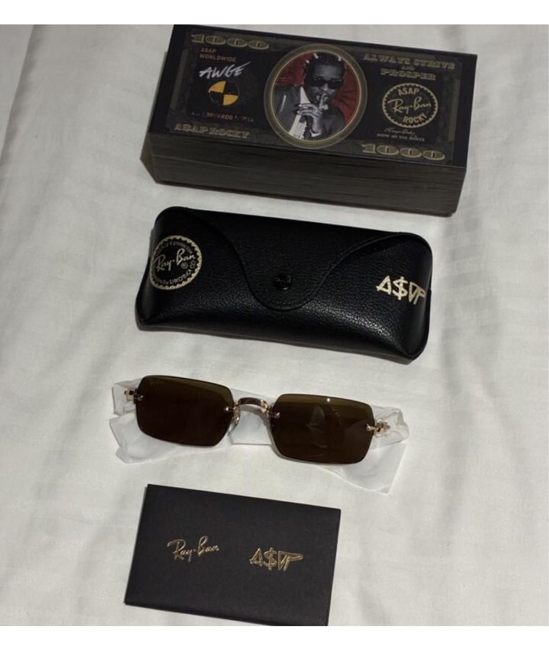 RAY BAN Коричневые металлические солнцезащитные очки, фото 2