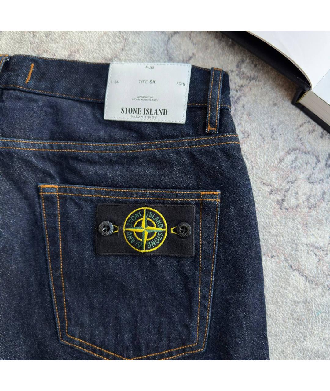STONE ISLAND Темно-синие хлопковые прямые джинсы, фото 4
