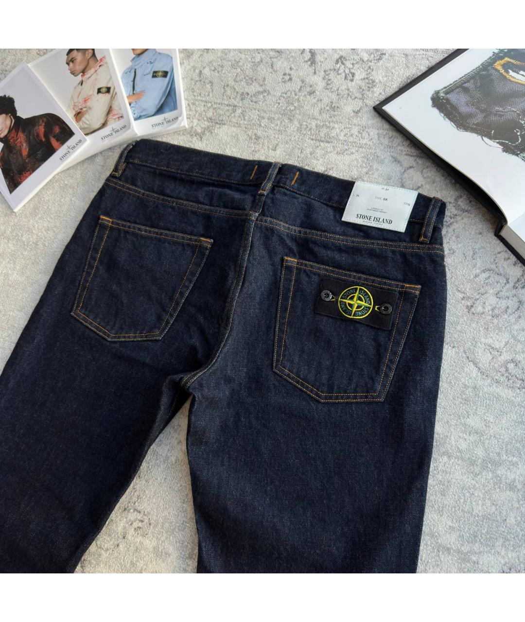 STONE ISLAND Темно-синие хлопковые прямые джинсы, фото 3