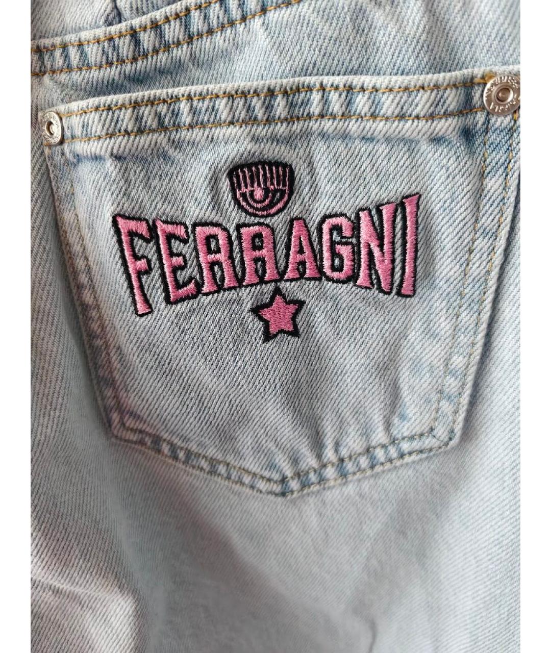 CHIARA FERRAGNI Голубые хлопковые прямые джинсы, фото 4