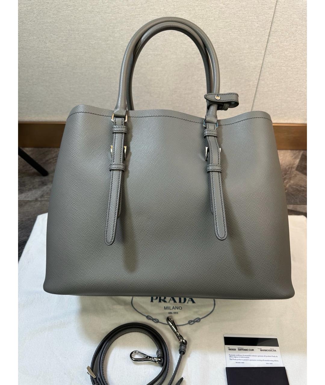 PRADA Серая кожаная сумка тоут, фото 2