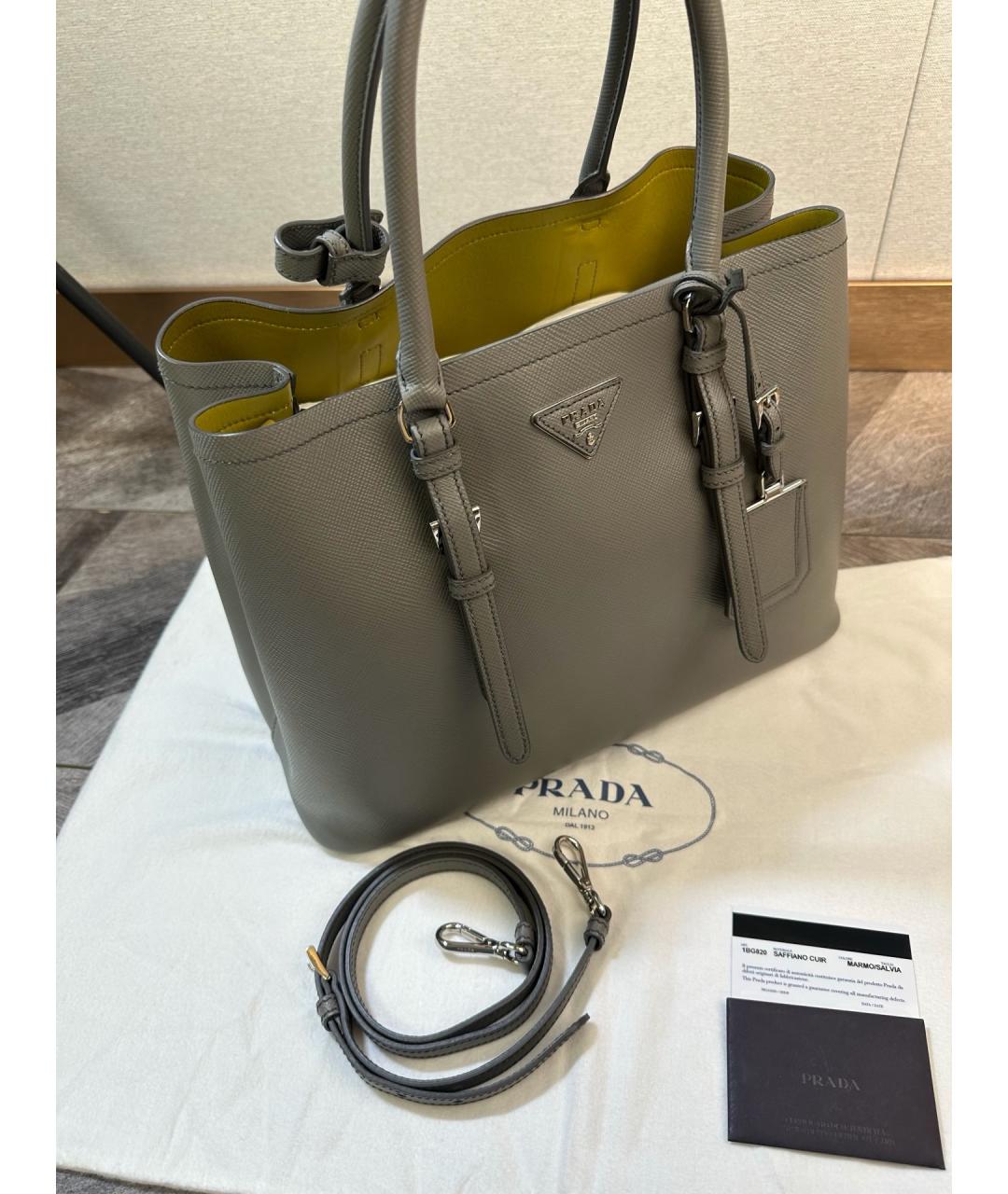 PRADA Серая кожаная сумка тоут, фото 5