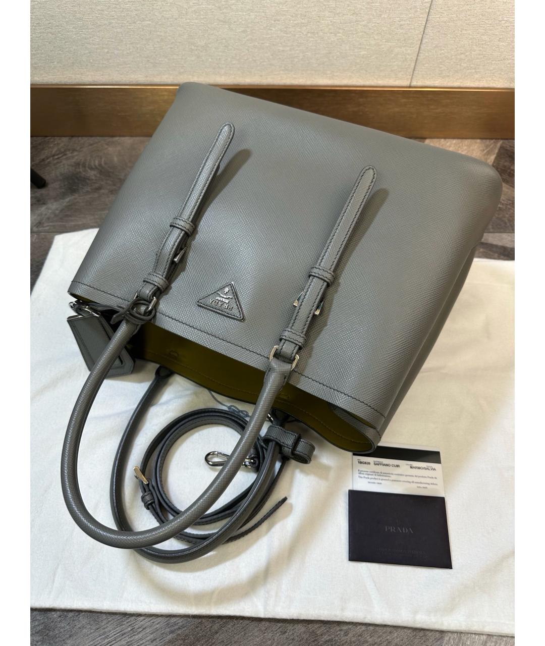 PRADA Серая кожаная сумка тоут, фото 6