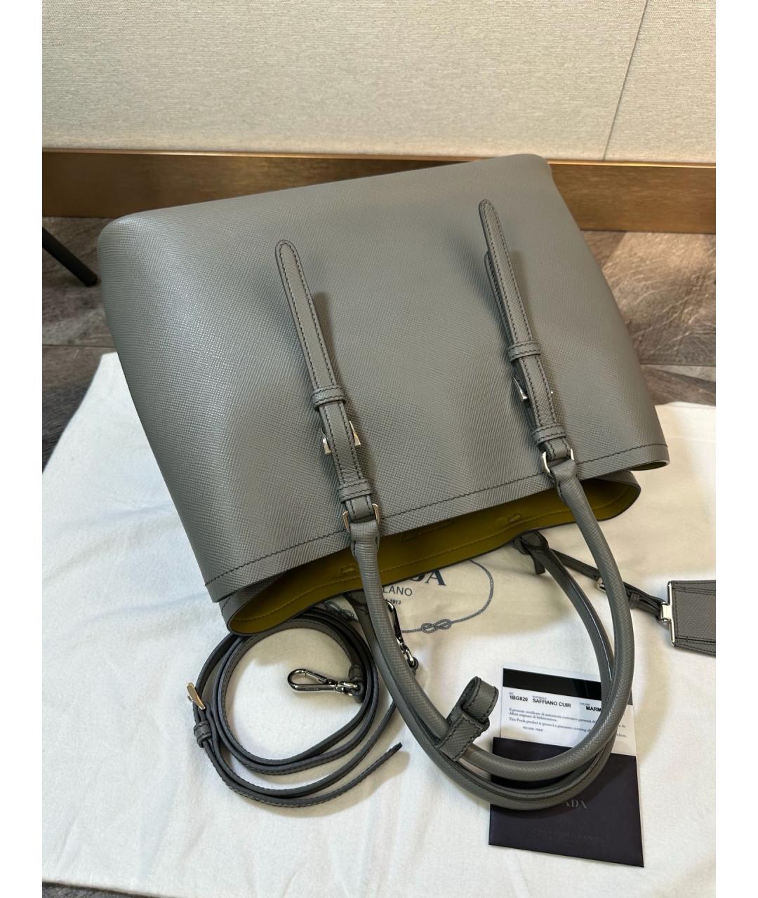 PRADA Серая кожаная сумка тоут, фото 7