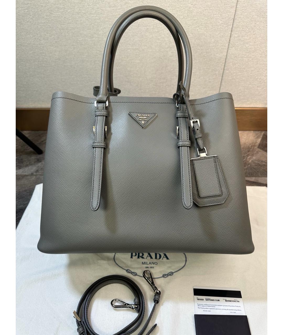 PRADA Серая кожаная сумка тоут, фото 9