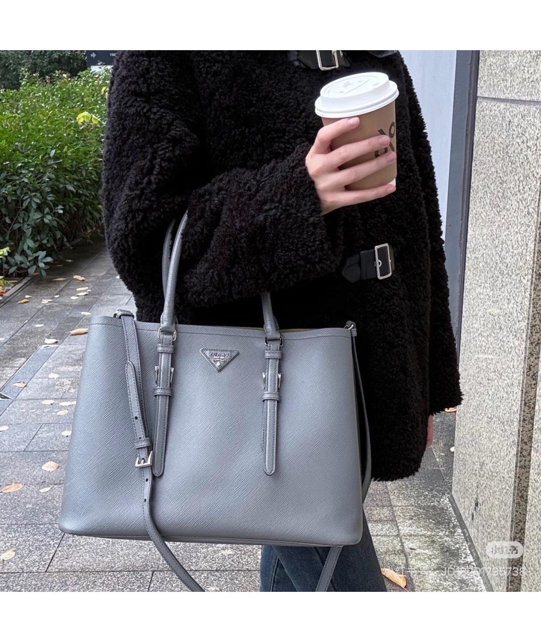PRADA Серая кожаная сумка тоут, фото 8