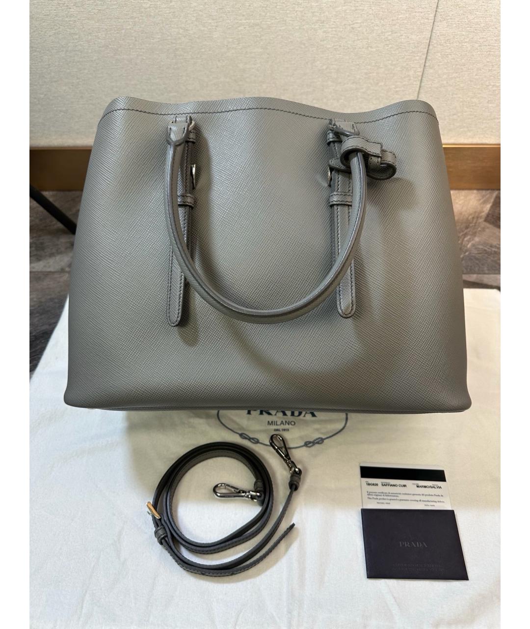 PRADA Серая кожаная сумка тоут, фото 4