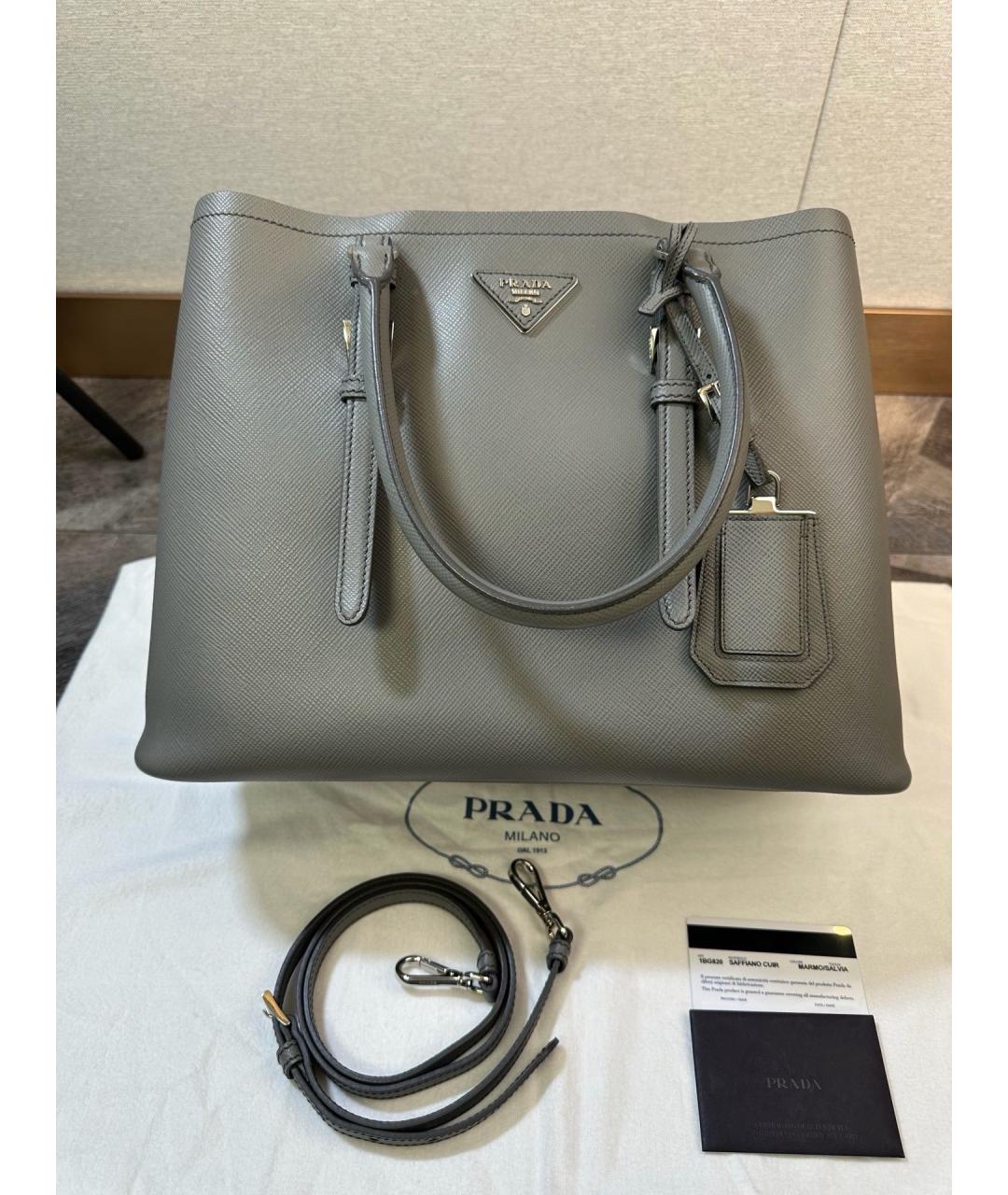PRADA Серая кожаная сумка тоут, фото 3