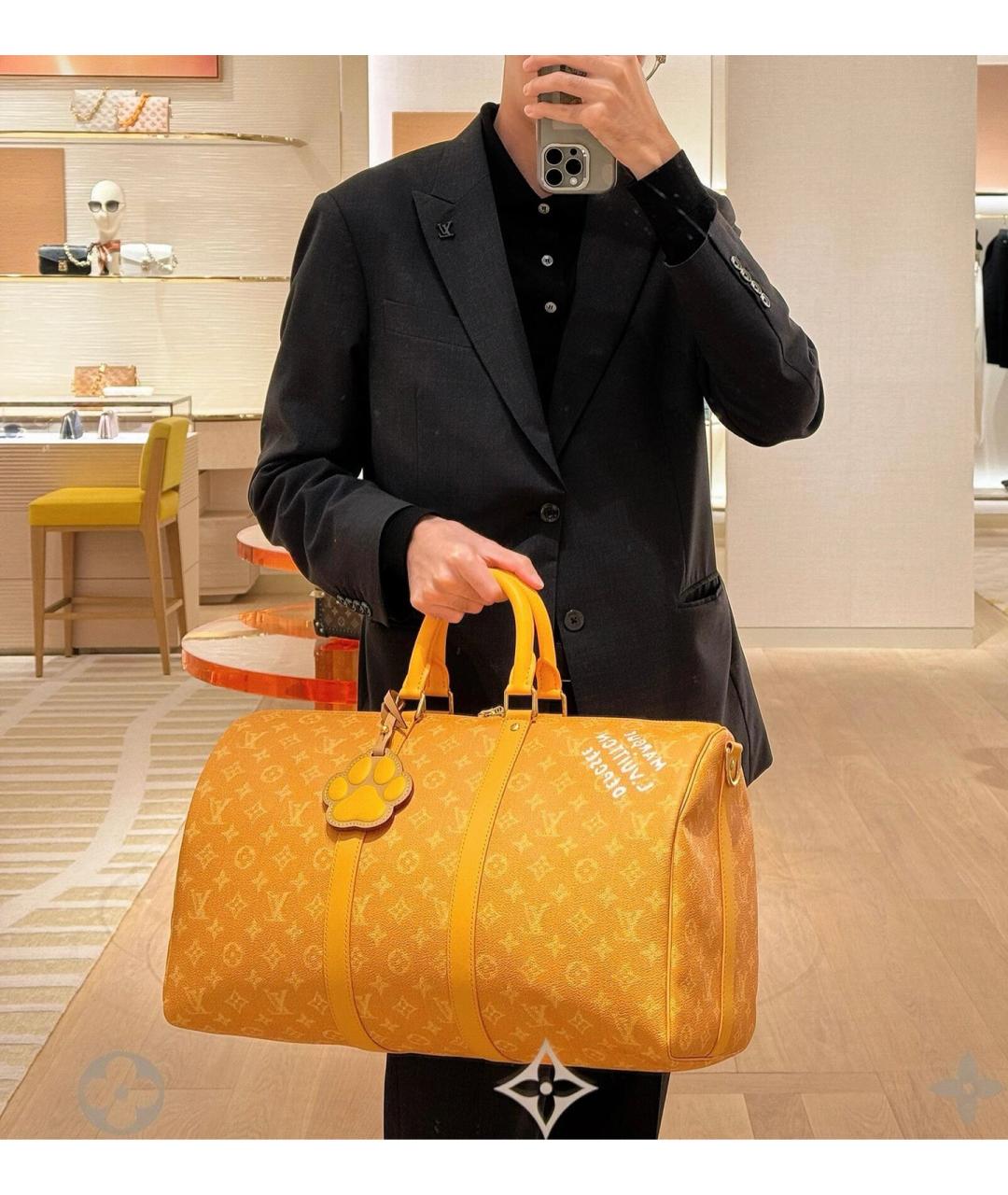 LOUIS VUITTON Желтая сумка тоут из искусственной кожи, фото 6